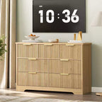 Commode à 7 tiroirs cannelés pour chambre – Commode en bois de 47,24 pouces de large avec poignées en métal, organisateur de rangement moderne et meuble TV console multimédia