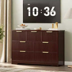 Commode à 7 tiroirs cannelés pour chambre – Commode en bois de 47,24 pouces de large avec poignées en métal, organisateur de rangement moderne et meuble TV console multimédia