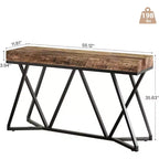 Mesa consola industrial de 55" – Mesa de sofá de madera, base metálica geométrica, marrón rústico