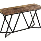 Mesa consola industrial de 55" – Mesa de sofá de madera, base metálica geométrica, marrón rústico