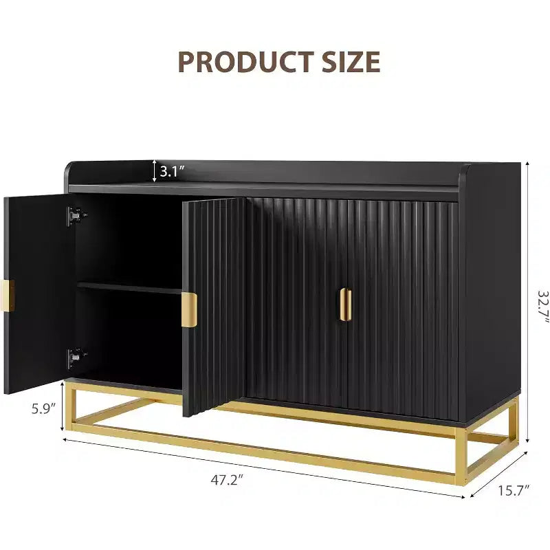 47,2 Zoll gerilltes Sideboard mit Aufbewahrungsschrank, modernes Küchensideboard mit verstellbaren Regalen, Medienkonsole Buffet-Schrank mit Türen