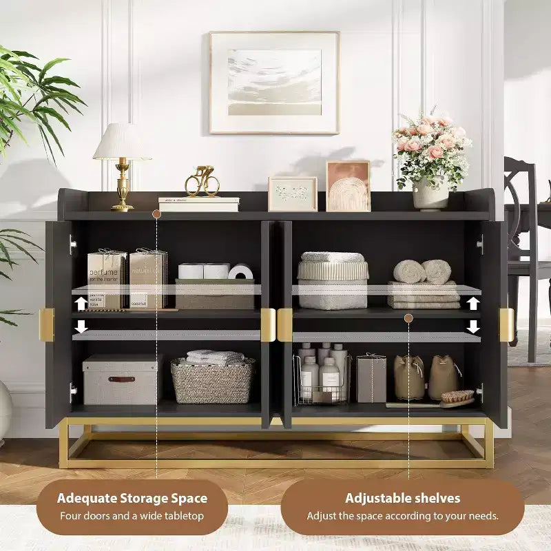 47,2 Zoll gerilltes Sideboard mit Aufbewahrungsschrank, modernes Küchensideboard mit verstellbaren Regalen, Medienkonsole Buffet-Schrank mit Türen