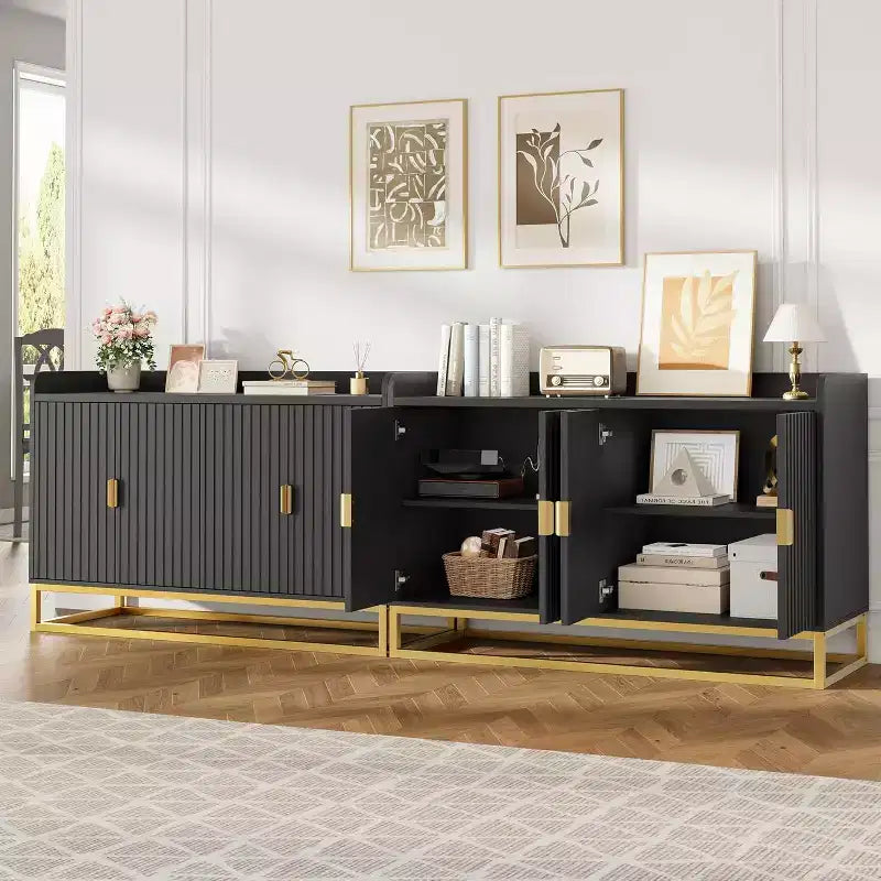 47,2 Zoll gerilltes Sideboard mit Aufbewahrungsschrank, modernes Küchensideboard mit verstellbaren Regalen, Medienkonsole Buffet-Schrank mit Türen