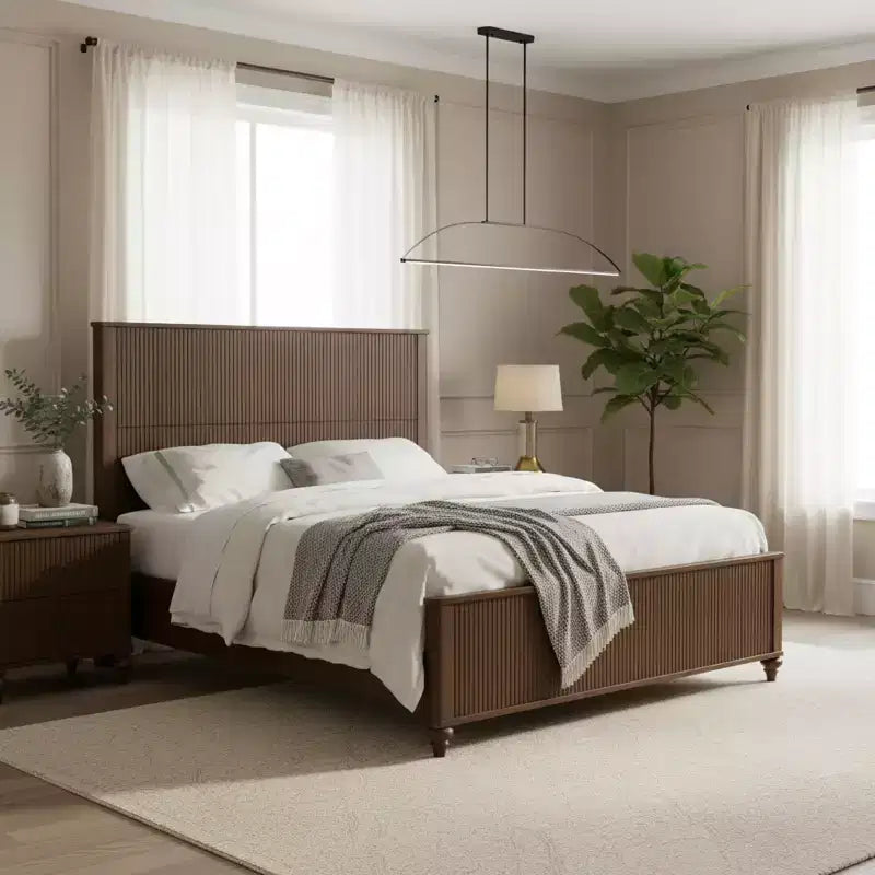 Modern Wooden Bed Frame with Headboard & Footboard – Clean Lines, Solid Construction