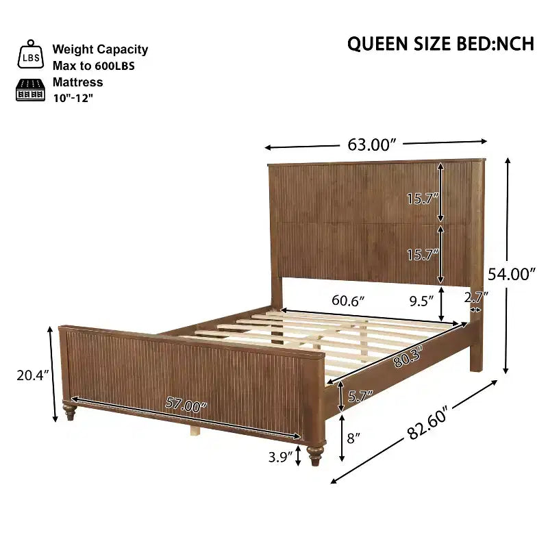 Modern Wooden Bed Frame with Headboard & Footboard – Clean Lines, Solid Construction