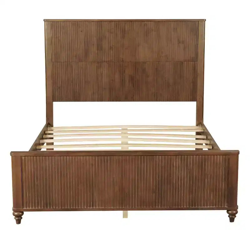 Modern Wooden Bed Frame with Headboard & Footboard – Clean Lines, Solid Construction