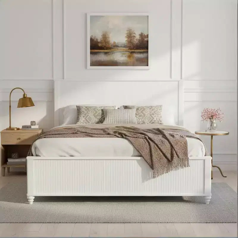 Modern Wooden Bed Frame with Headboard & Footboard – Clean Lines, Solid Construction