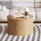 Mesa de centro redonda de mediados de siglo moderno de 28 con almacenamiento, mesa de acento acanalada con puerta corredera tambor para sala de estar