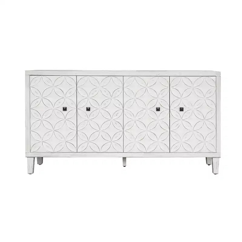 Moderne Houten Dressoir met 4 Deuren, Buffetkast met Verstelbare Planken & Vierkante Handgrepen voor Woon- en Eetkamer