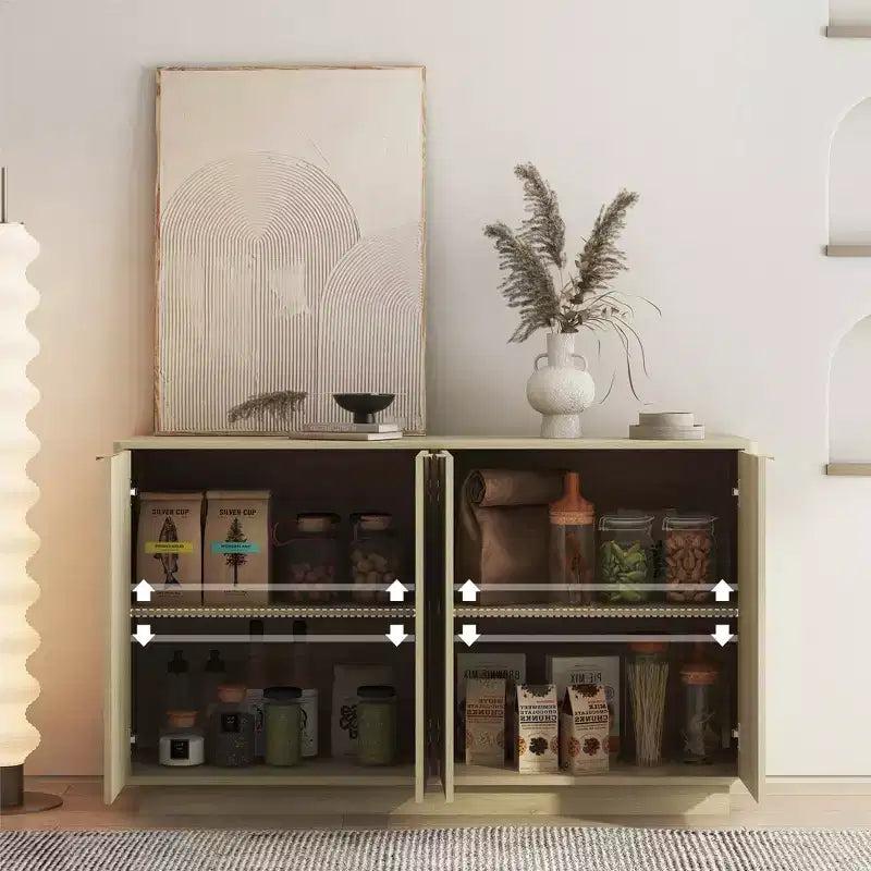 Moderner Holzsideboard – Eingelassener Seitenschrank, verstellbare Regale, Wohnzimmeraufbewahrung