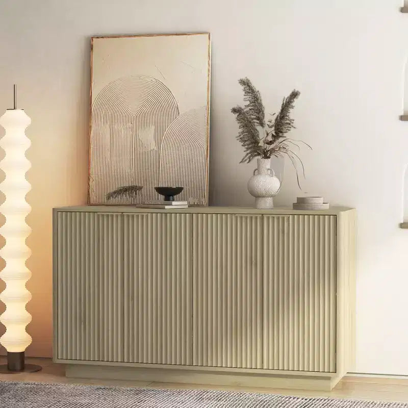 Moderner Holzsideboard – Eingelassener Seitenschrank, verstellbare Regale, Wohnzimmeraufbewahrung