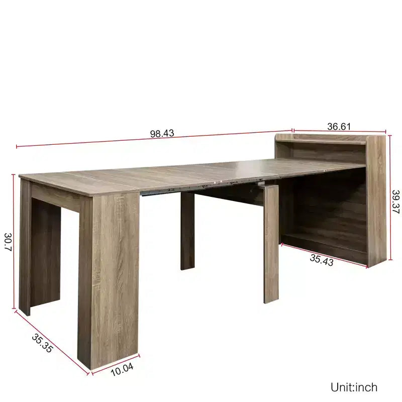 Extendable Wooden Dining Table for 6–8 – Space-Saving Console with Storage, Apartment-Friendly