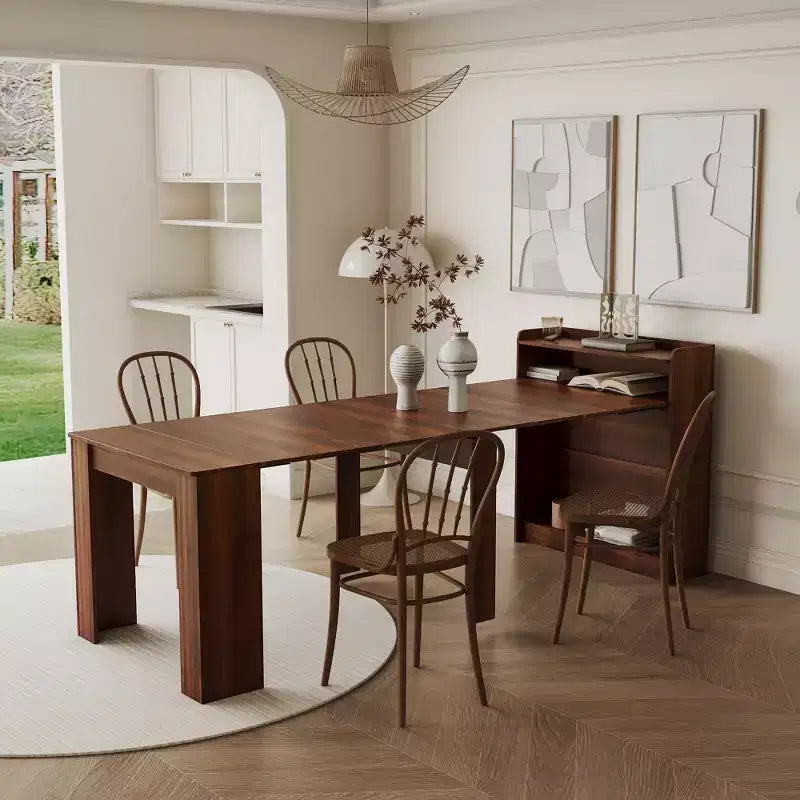 Extendable Wooden Dining Table for 6–8 – Space-Saving Console with Storage, Apartment-Friendly