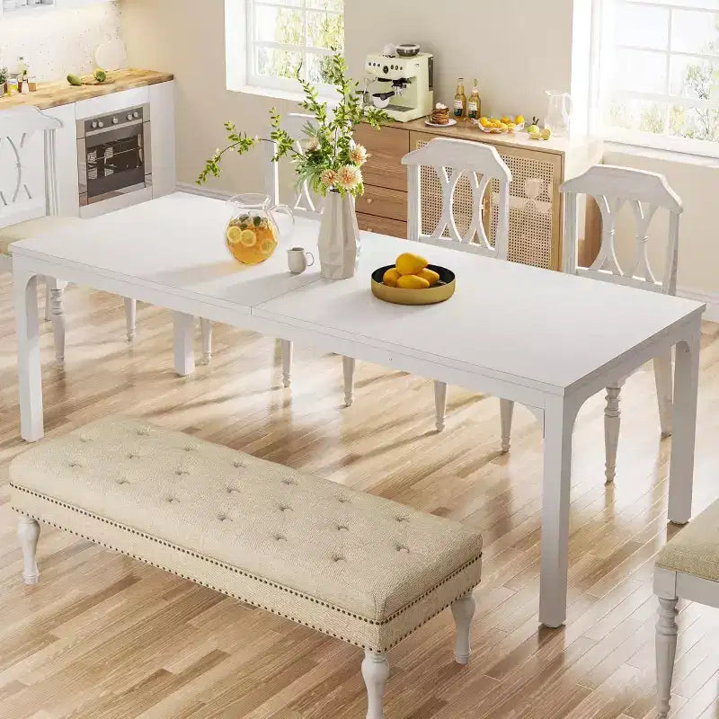 78" White Rectangular Dining Table – Seats 6–8, Large Kitchen & Dining Room Table