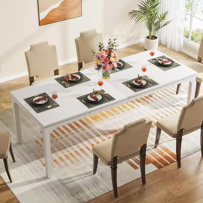 78" White Rectangular Dining Table – Seats 6–8, Large Kitchen & Dining Room Table