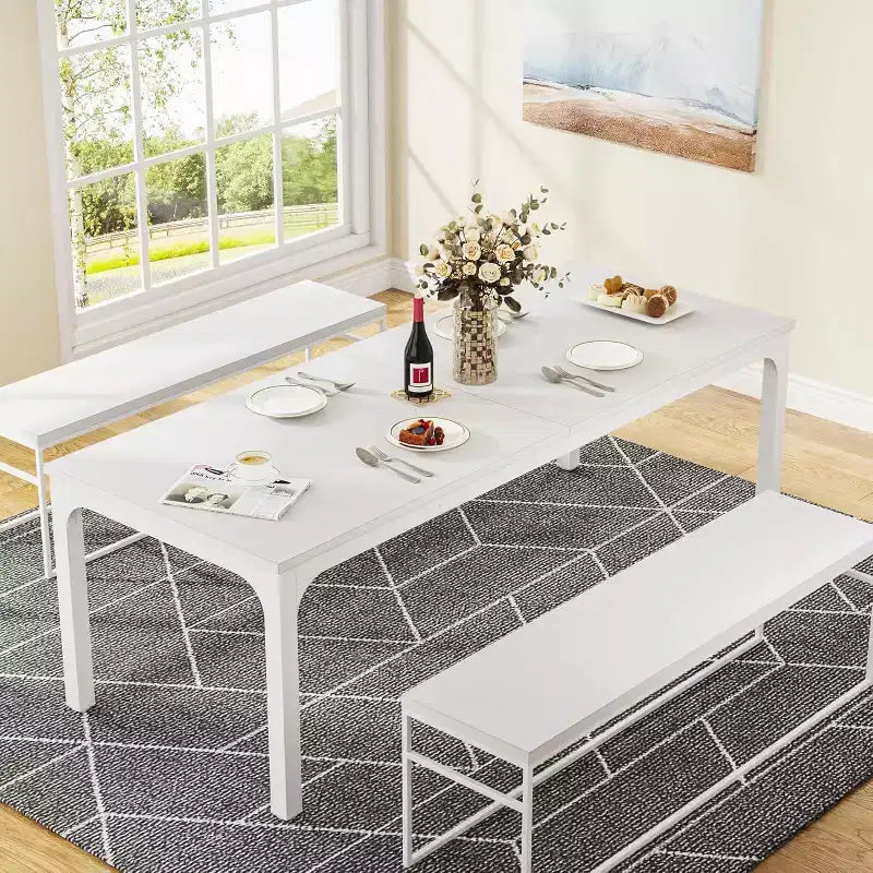 78" White Rectangular Dining Table – Seats 6–8, Large Kitchen & Dining Room Table