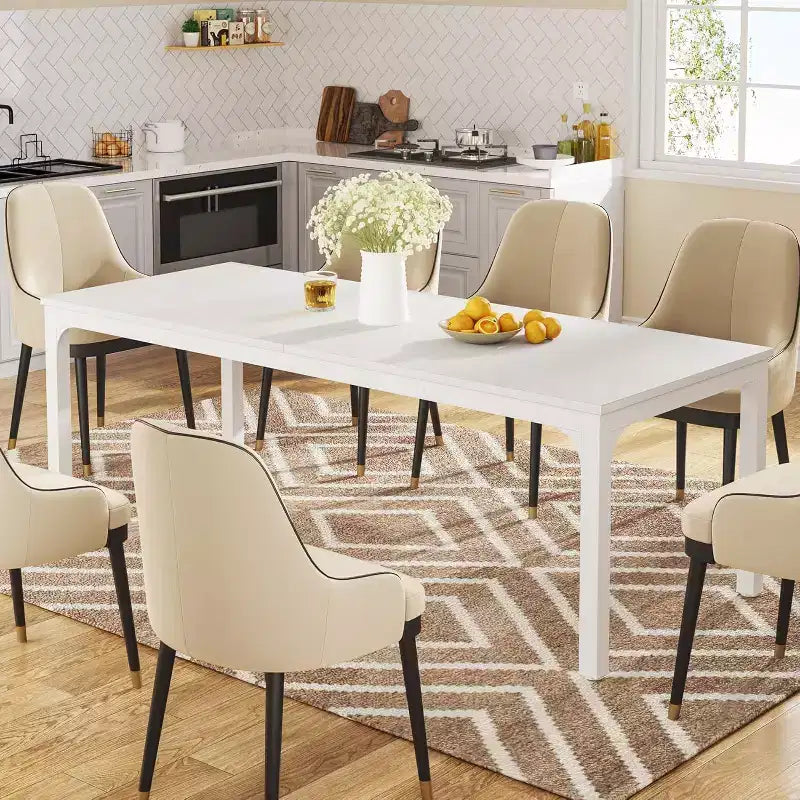 78" White Rectangular Dining Table – Seats 6–8, Large Kitchen & Dining Room Table