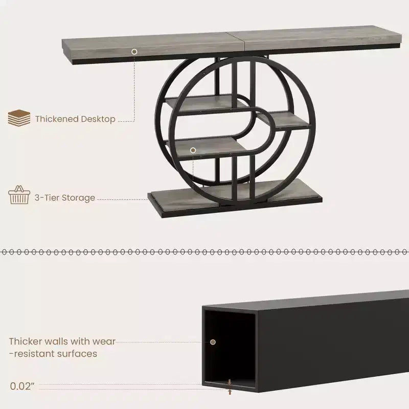 Eingangstisch, 5-stufige Konsolentische für Eingangsbereich, industrielle schmale Sofatisch mit Stauraum für Wohnzimmer, langer Eingangsflur