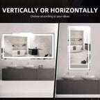 Specchio da bagno, specchio da parete dimmerabile in vetro temperato senza gradini con antiappannamento, infrangibile, memoria, 3 colori
