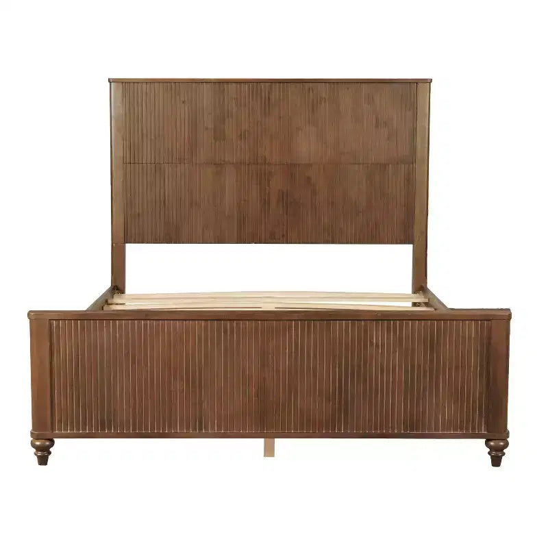 Queen/King Platform Bed Frame – Headboard & Footboard, Grooved Panels, Walnut/White