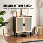Rattan Storage Cabinet with 2 Magnetic Doors and Adjustable Shelves Sideboard Buffet Black