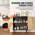 Rattan Storage Cabinet with 2 Magnetic Doors and Adjustable Shelves Sideboard Buffet Black