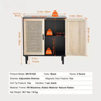 Rattan Storage Cabinet with 2 Magnetic Doors and Adjustable Shelves Sideboard Buffet Black