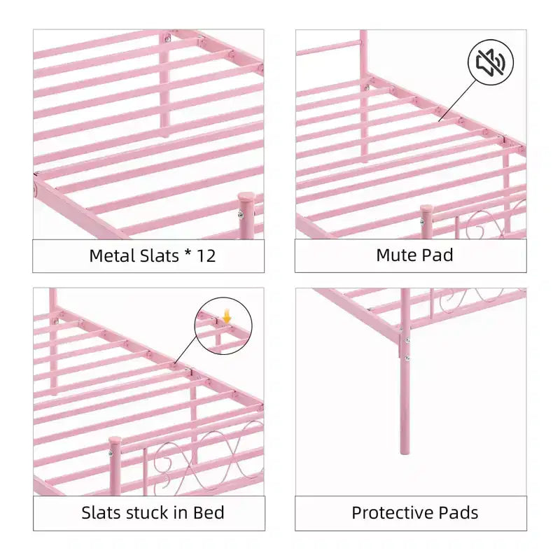 Cadre de lit plateforme en métal taille Full – tête et pied de lit, design classique en fer forgé