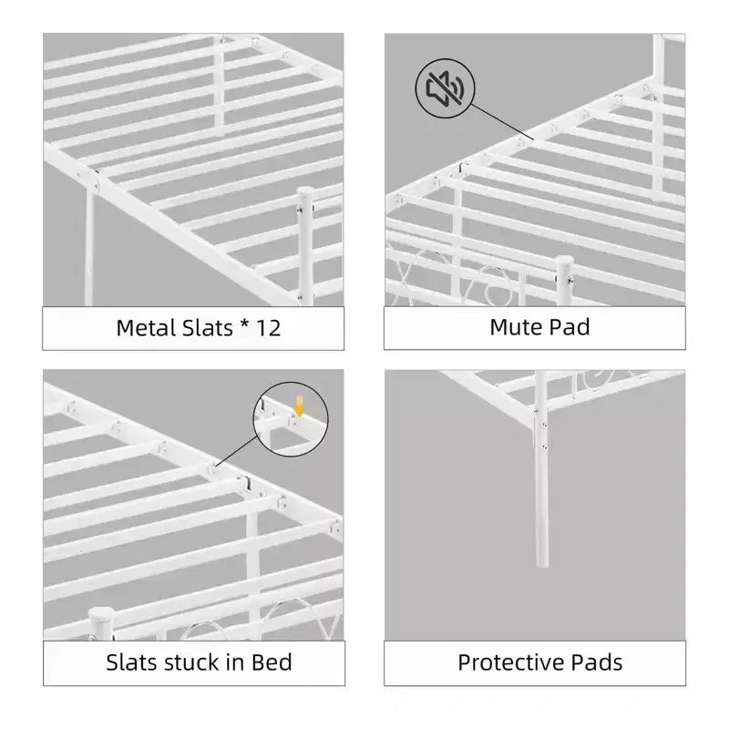 Cadre de lit plateforme en métal taille Full – tête et pied de lit, design classique en fer forgé