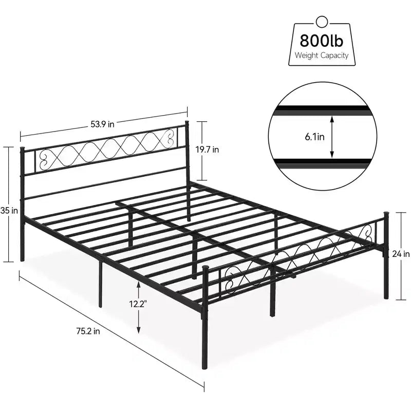 Full Size Metal Platform Bed Frame – Headboard & Footboard, Classic Iron-Art Design