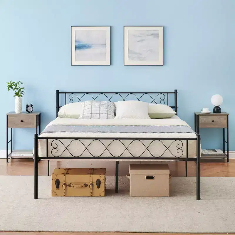 Full Size Metal Platform Bed Frame – Headboard & Footboard, Classic Iron-Art Design