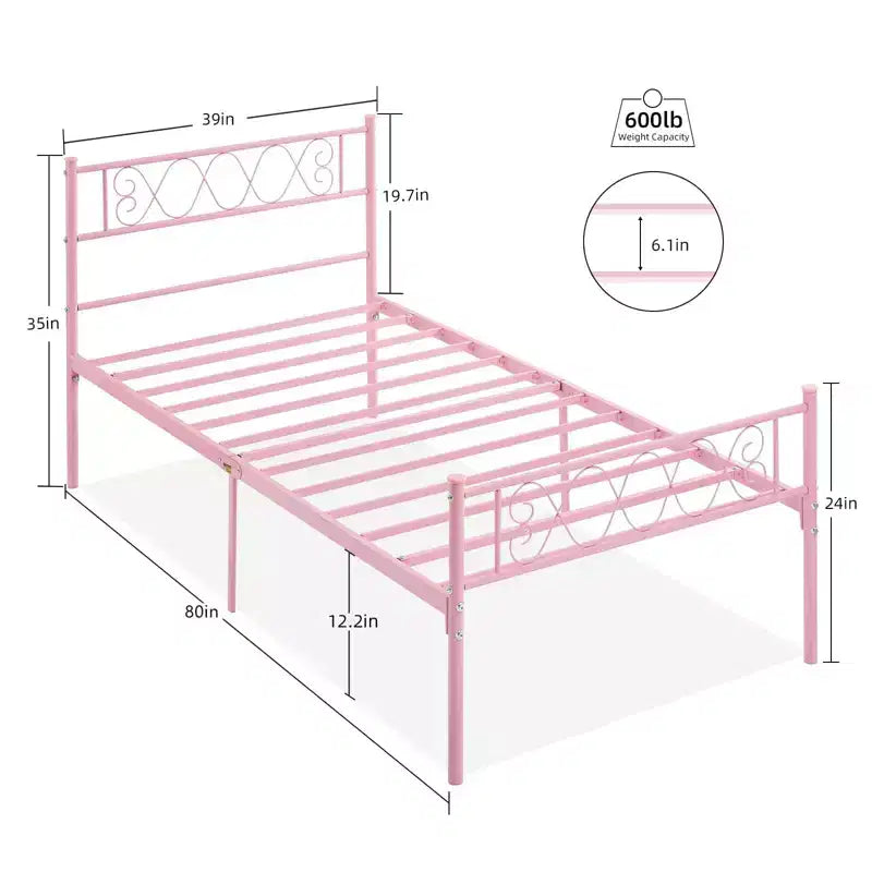 Cadre de lit plateforme en métal taille Full – tête et pied de lit, design classique en fer forgé