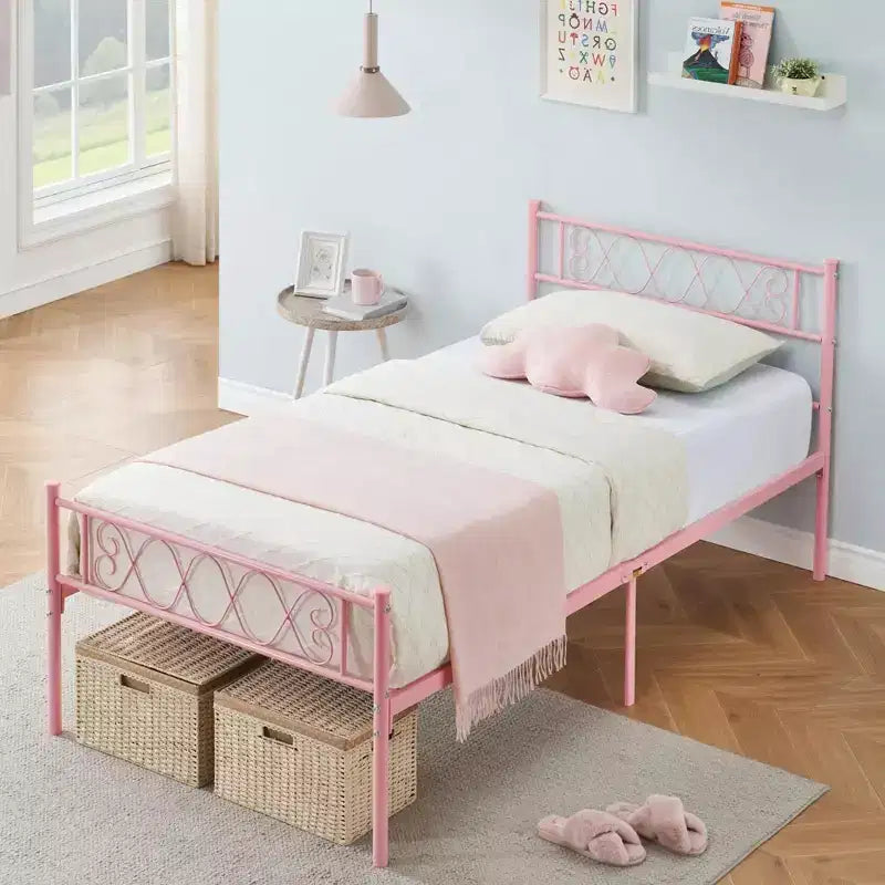 Full Size Metal Platform Bed Frame – Headboard & Footboard, Classic Iron-Art Design