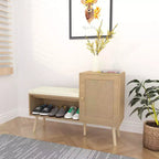 2-in-1 Shoe Storage Bench, PP Rattan Shoe Cabinet with 2 Adjustable Shelves and Removable Seat Cushion,Shoe Storage Organizer