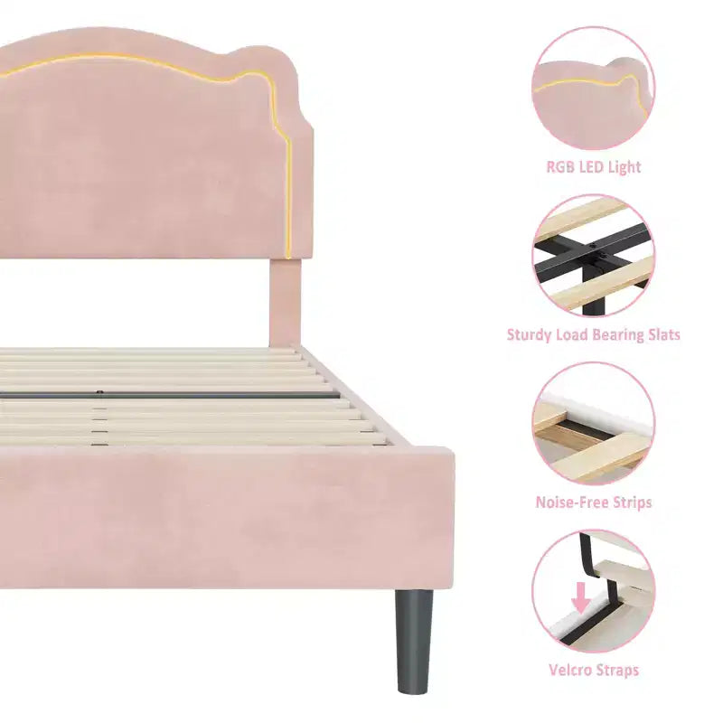 Luxuriöses Samt-Plattformbettgestell mit verstellbarem Bären-Kopfteil, geräuschfreies gepolstertes Bett, kein Boxspring erforderlich, modernes Schlafzimmer-Highlight  