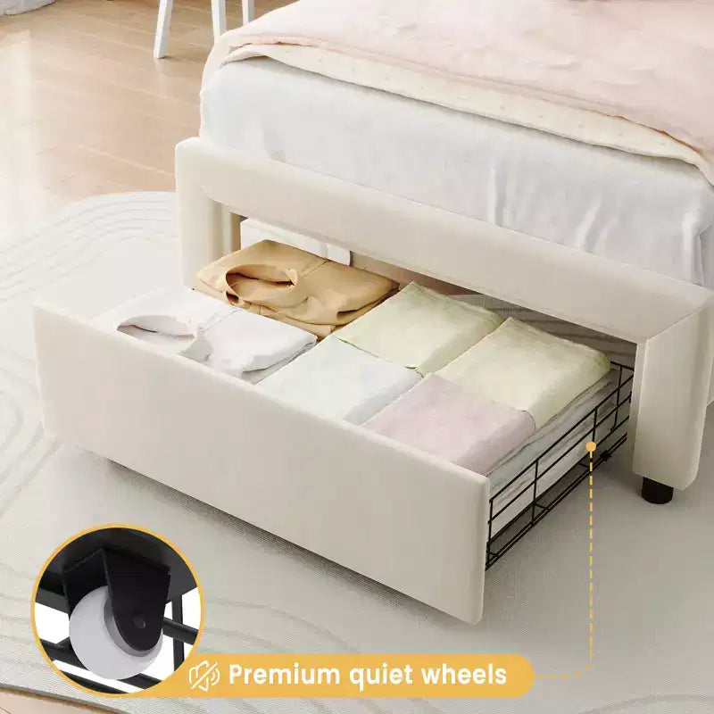 Luxuriöses Samt-Plattformbettgestell mit verstellbarem Bären-Kopfteil, geräuschfreies gepolstertes Bett, kein Boxspring erforderlich, modernes Schlafzimmer-Highlight  