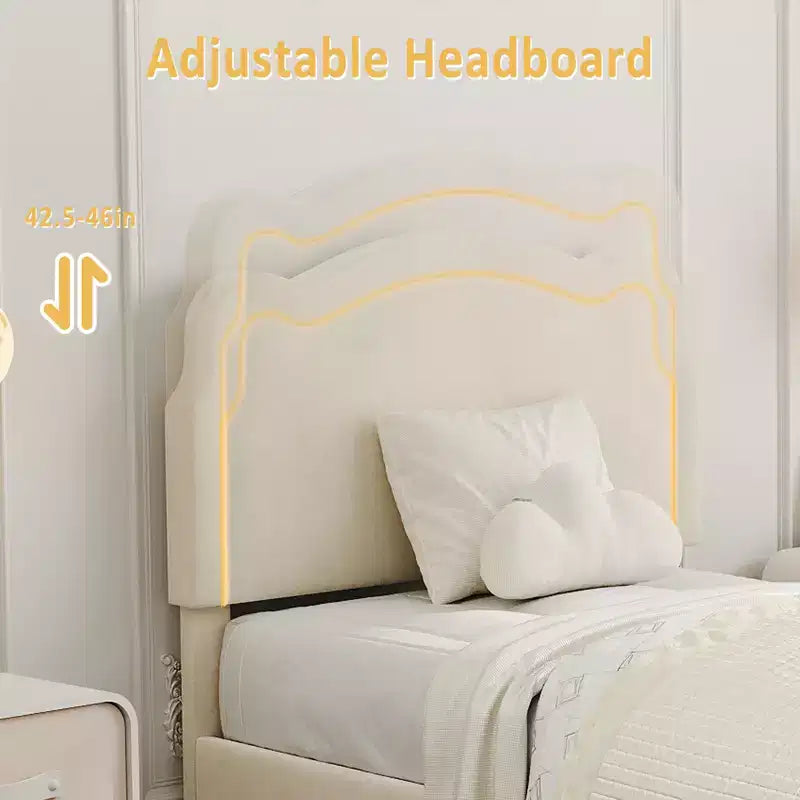 Luxuriöses Samt-Plattformbettgestell mit verstellbarem Bären-Kopfteil, geräuschfreies gepolstertes Bett, kein Boxspring erforderlich, modernes Schlafzimmer-Highlight  