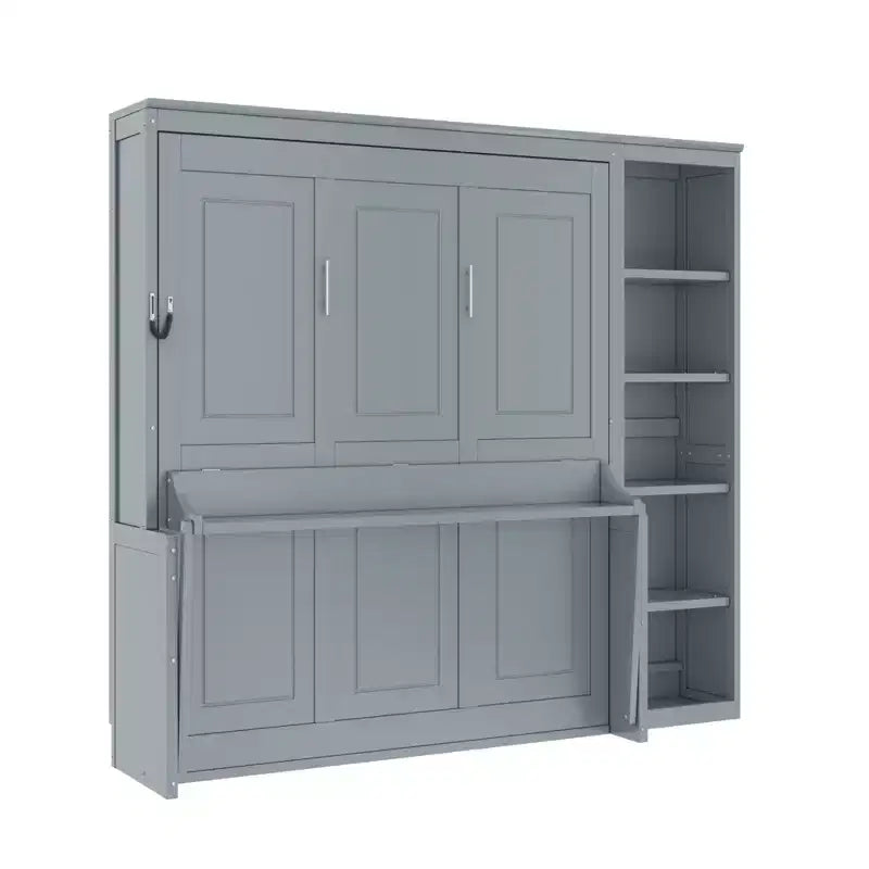 Lit escamotable Full/Queen avec bibliothèque, armoire en bois, lit mural avec bureau, lit pliant mural pour chambre d’amis ou bureau
