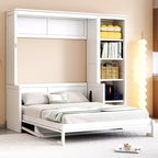 Lit escamotable Full/Queen avec bibliothèque, armoire en bois, lit mural avec bureau, lit pliant mural pour chambre d’amis ou bureau