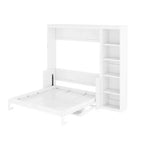 Lit escamotable Full/Queen avec bibliothèque, armoire en bois, lit mural avec bureau, lit pliant mural pour chambre d’amis ou bureau