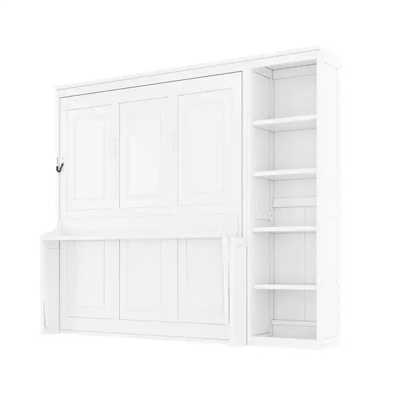Lit escamotable Full/Queen avec bibliothèque, armoire en bois, lit mural avec bureau, lit pliant mural pour chambre d’amis ou bureau