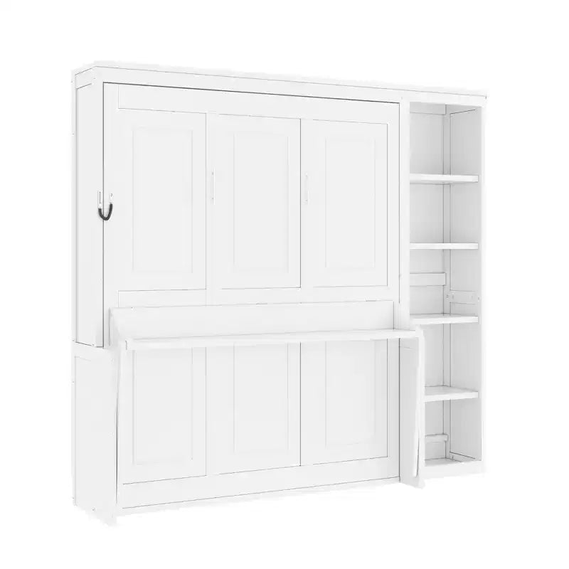 Lit escamotable Full/Queen avec bibliothèque, armoire en bois, lit mural avec bureau, lit pliant mural pour chambre d’amis ou bureau