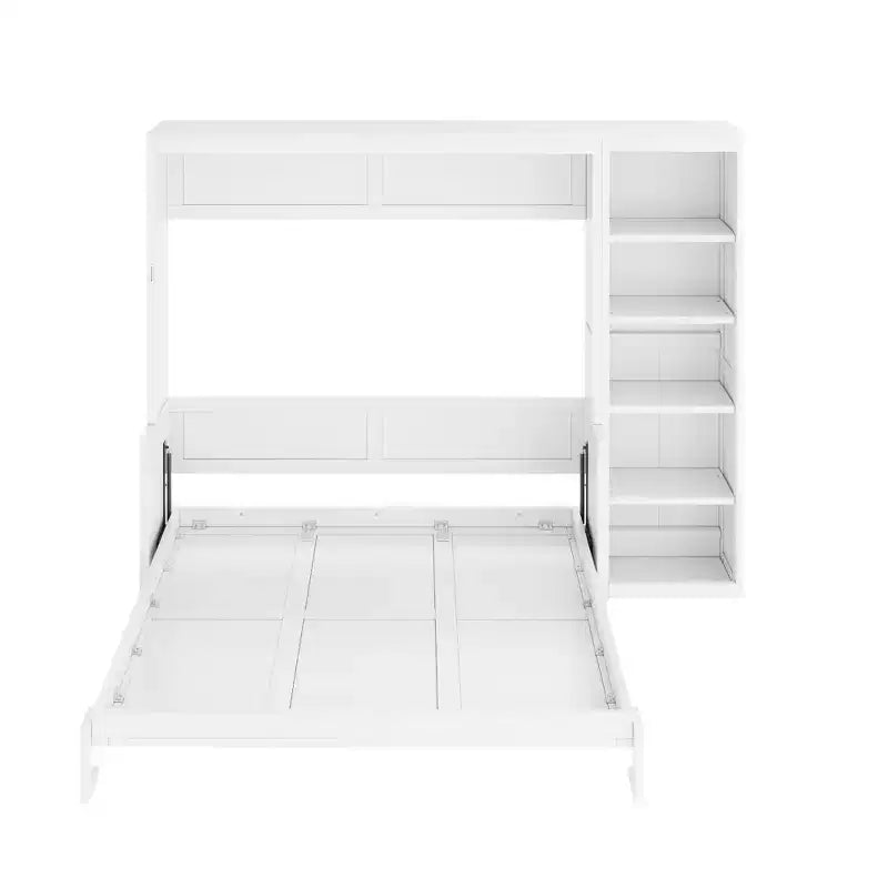 Lit escamotable Full/Queen avec bibliothèque, armoire en bois, lit mural avec bureau, lit pliant mural pour chambre d’amis ou bureau