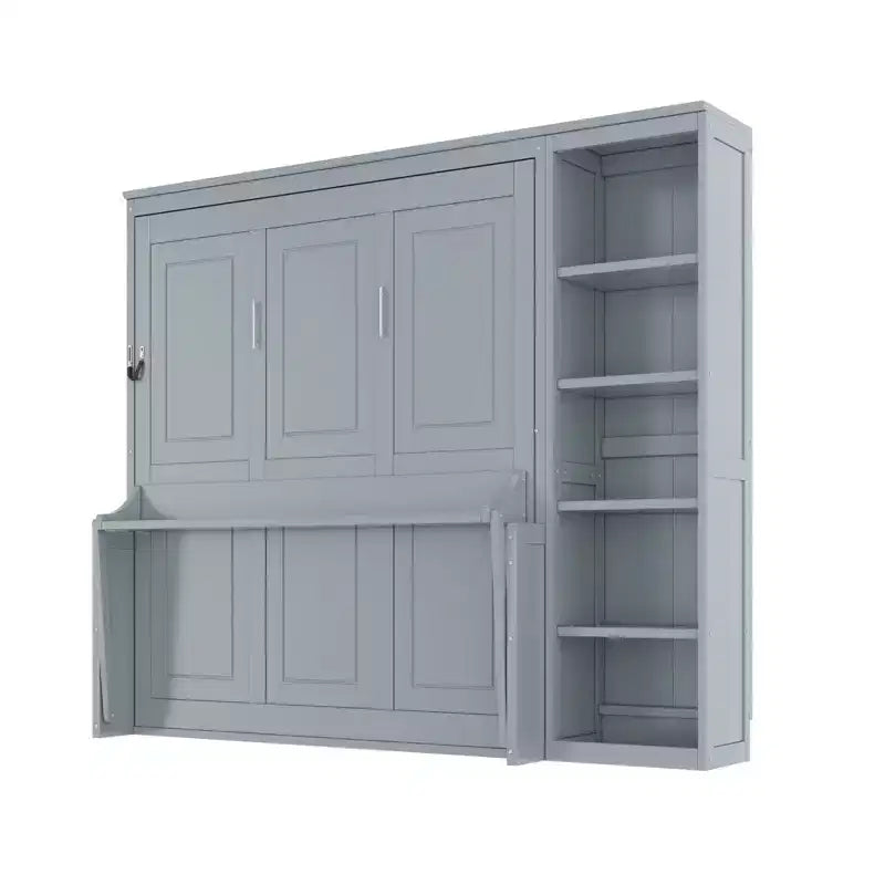 Lit escamotable Full/Queen avec bibliothèque, armoire en bois, lit mural avec bureau, lit pliant mural pour chambre d’amis ou bureau