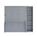 Lit escamotable Full/Queen avec bibliothèque, armoire en bois, lit mural avec bureau, lit pliant mural pour chambre d’amis ou bureau