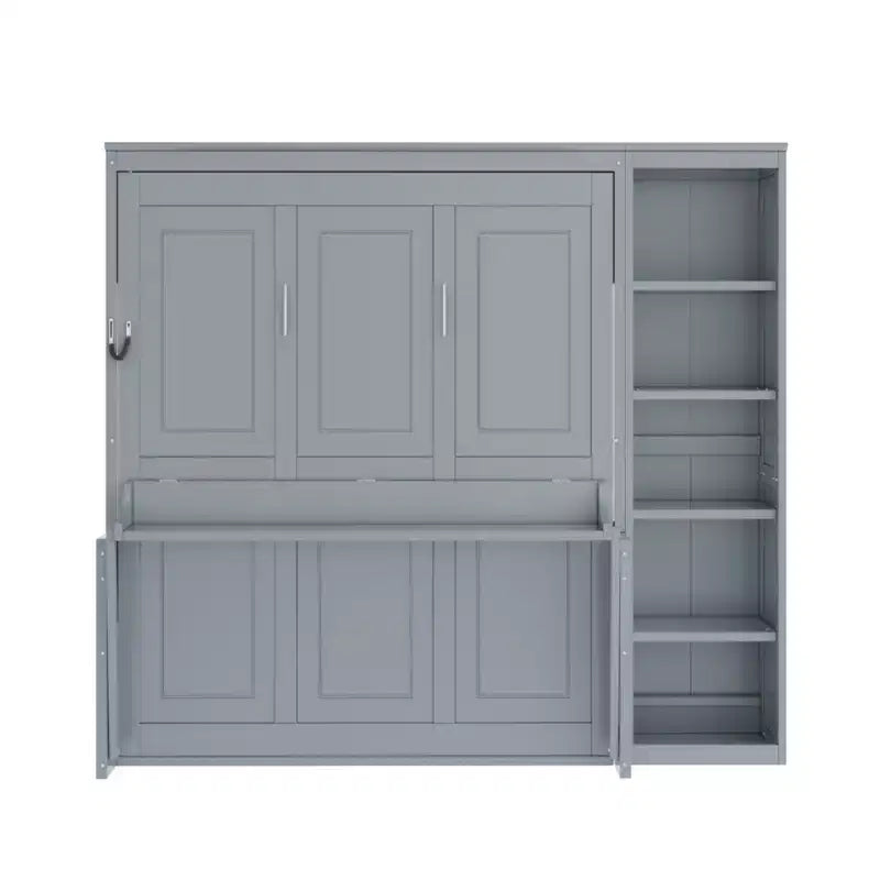 Lit escamotable Full/Queen avec bibliothèque, armoire en bois, lit mural avec bureau, lit pliant mural pour chambre d’amis ou bureau