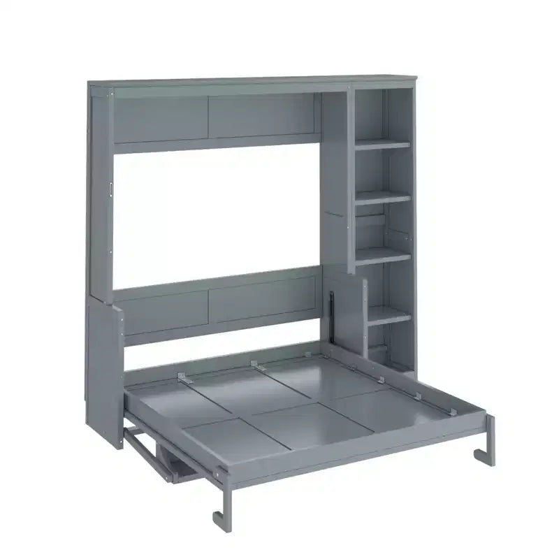 Lit escamotable Full/Queen avec bibliothèque, armoire en bois, lit mural avec bureau, lit pliant mural pour chambre d’amis ou bureau