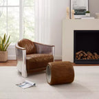 Pouf Multifunzionale Industriale in Vera Pelle e Alluminio