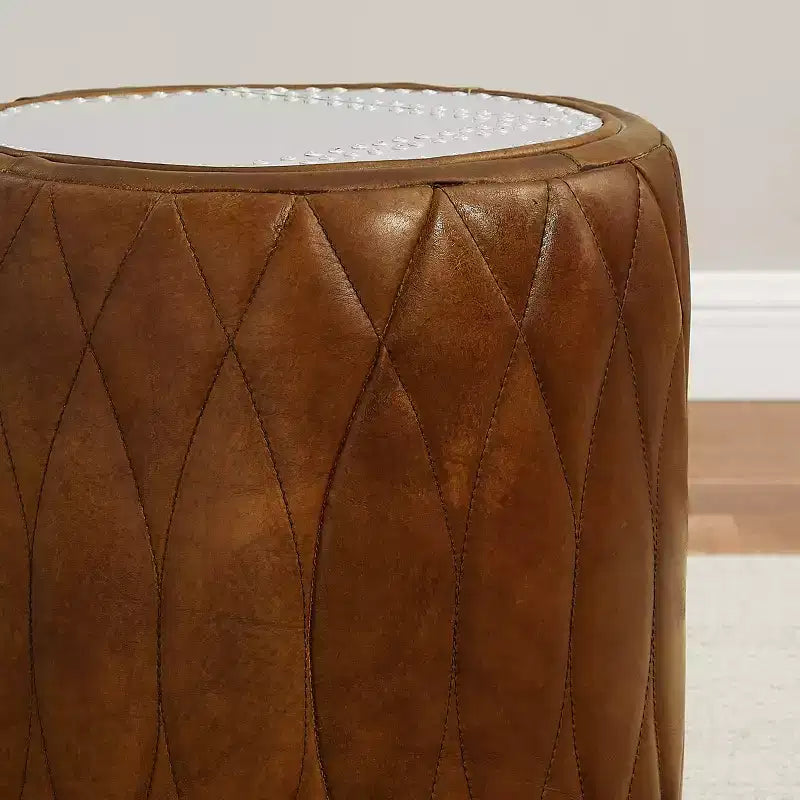 Pouf Multifunzionale Industriale in Vera Pelle e Alluminio