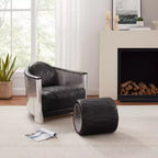 Pouf Multifunzionale Industriale in Vera Pelle e Alluminio